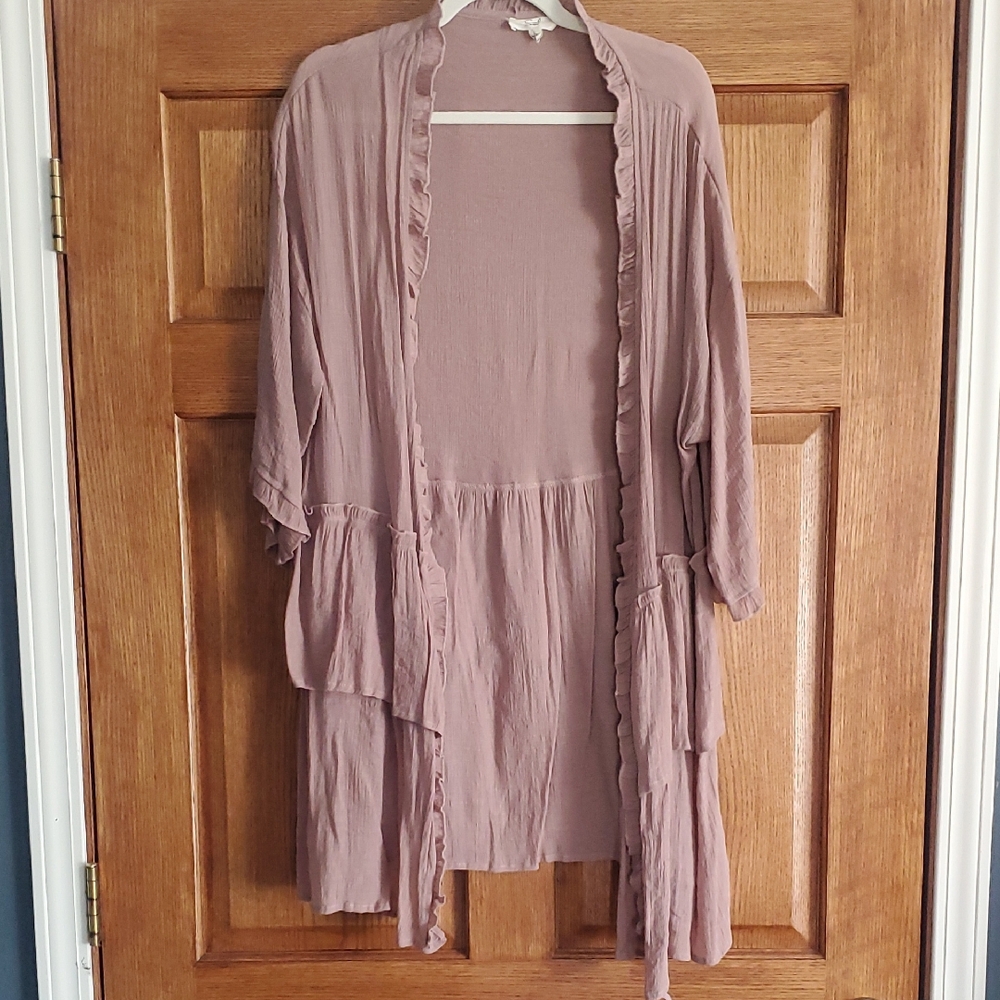 Dusty Pink Ruffled Open Cardigan